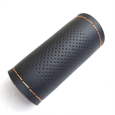 Dropshipping Leather Car Handle Cover, Steering wheel cover - black-medium-hole-light-brown-line-38cm