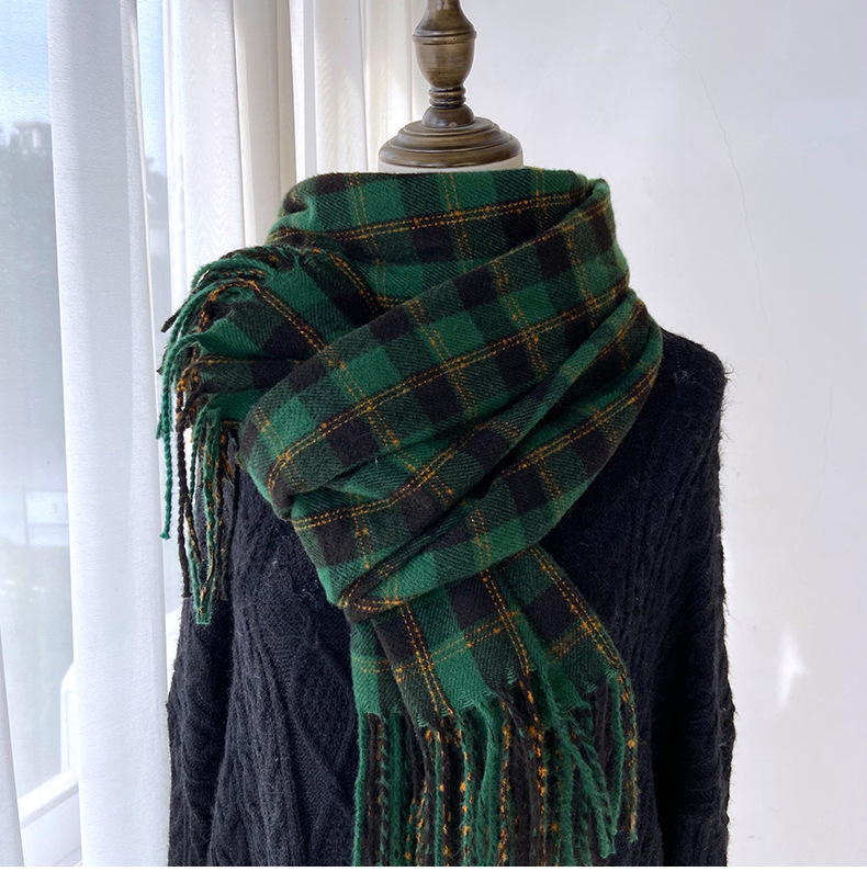 Sciarpa a quadri donna sciarpa con frange calda autunno inverno_voghion.com