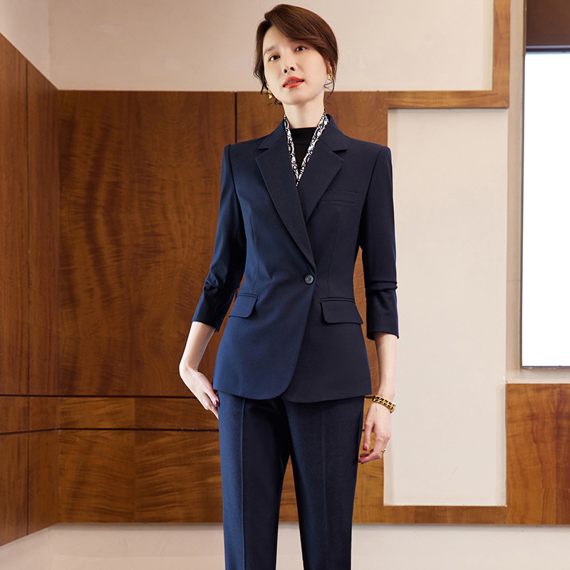 西装套装女藏青色职业通勤气质时尚经理白领正装西服售楼部工作服