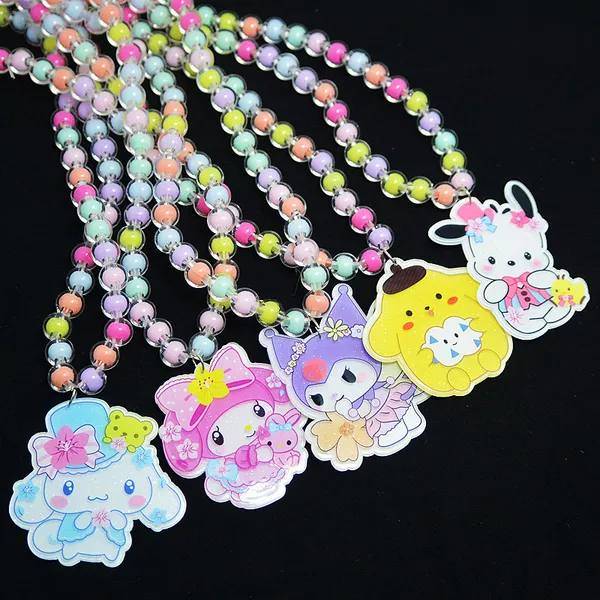 Children's Cartoon Necklace Sanrio Little Girl Color Necklace Bracelet Kulomi Glow Aisha Beaded Accessories