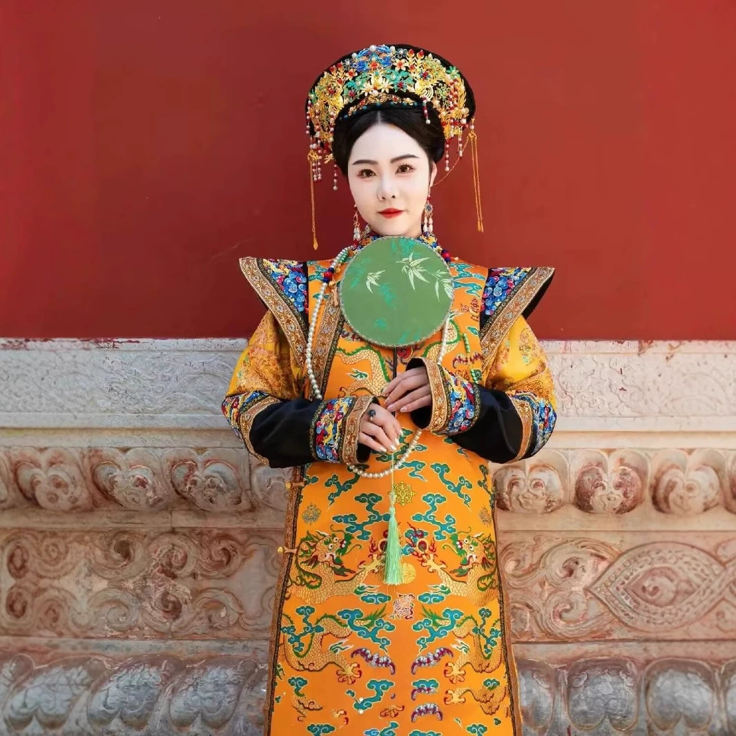 Костюм императрицы династии Цин, традиционный китайский ханьфу, императрица династии Цин, маньчжурский флаг, принт, древний костюм, наряд COS.