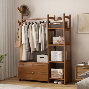 Floor-Standing Clothes Rack for Home Bedroom Simple Coat Rack with Storage Cabinet Bedside Clothes Storage Rack at Night