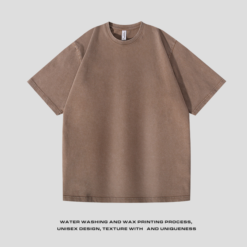 220g camiseta de manga corta lavada y desgastada transfronteriza de algodón con hombros caídos camisa de fondo oversize suelta camiseta retro top