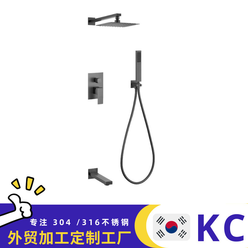 Cross-border 304 stainless steel concealed wall-mounted hot and cold three-function hand shower top spray large shower faucet