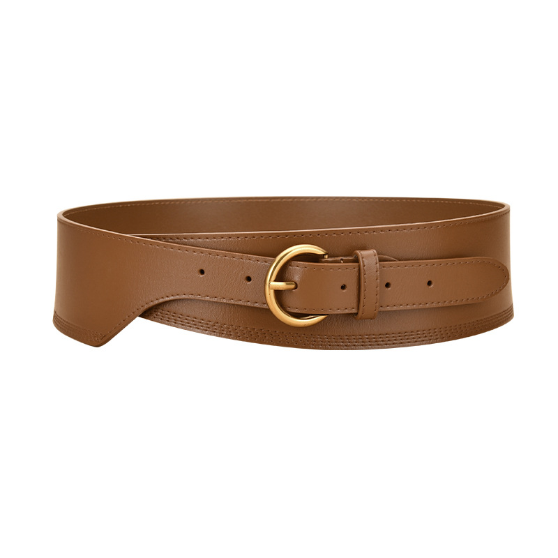 Vintage Genuine Leather Waist Belt For Women, Wide Decorative Leather Belt For Sweaters And Trench Coats, Cowhide Waist Cincher - Thumbnail 5