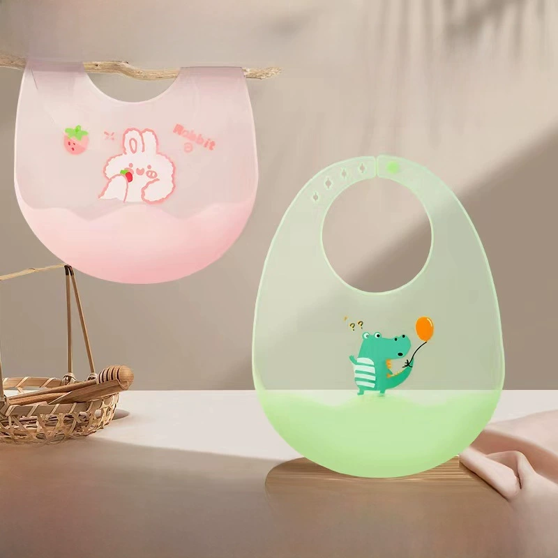 Children's ultra thin silicone soft light and thin waterproof eating bib for food, with pocket