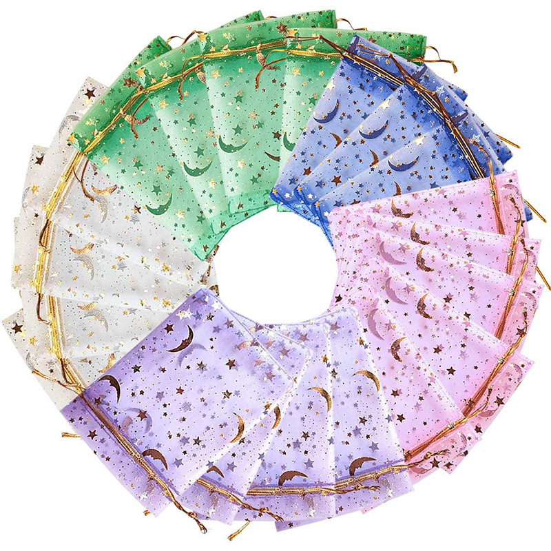 多尺寸星星月亮束口抽绳烫金纱袋饰品首饰糖果圣诞包装袋批发定制