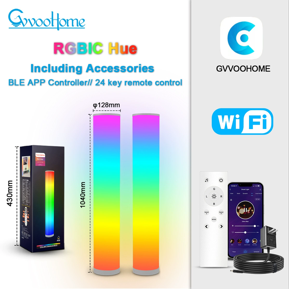 LED-торшер ГввоотХоум RGBW Bluetooth/ Wi-Fi, управление приложением, высотой 1.04 м