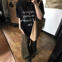 太ったmmアメリカのレトロなアルファベットのプリントの大きいサイズの半袖の女性の夏のoversizeのゆったりしたカジュアルなカップルのtシャツのファッション