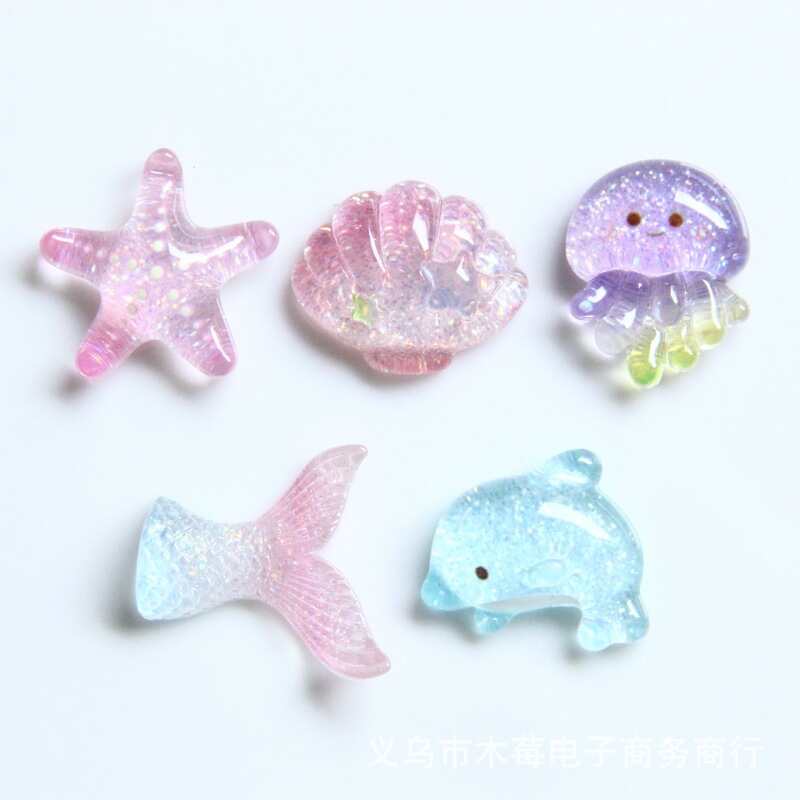 渐变细闪海洋系树脂贴片儿童可爱夏日diy海星鱼尾海豚装饰小配件|undefined