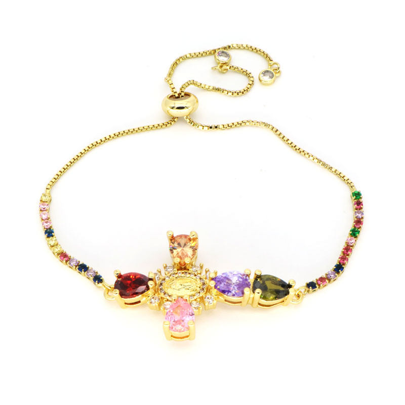 Women's Gender Copper 18K Gold Plated Inlay Human Cross Virgin Mary Zircon Bracelets