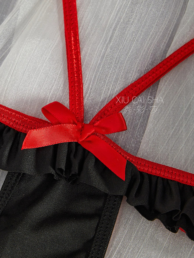 Nurse Role-Play Costume Set with Open Jumpsuit, Headpiece and Black Stockings — detail image 16