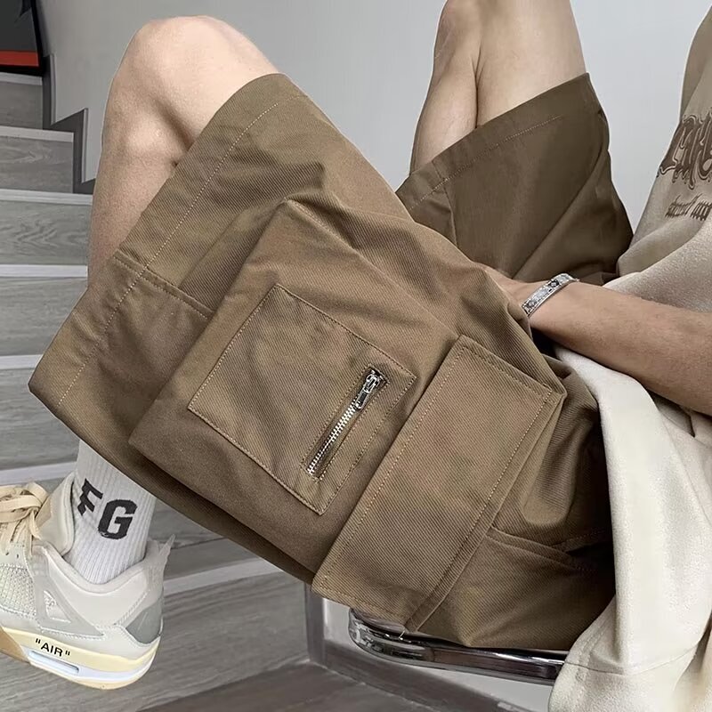 Hong Kong Style Workwear Large Pocket Shorts Men's Functional Fashionable Brand Loose All-match Fashionable Maillard Five-point Casual Pants