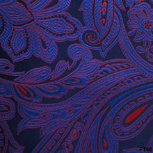 高端西装面料深蓝底红金腰果花佩斯利提花布料商务奢华正装面料