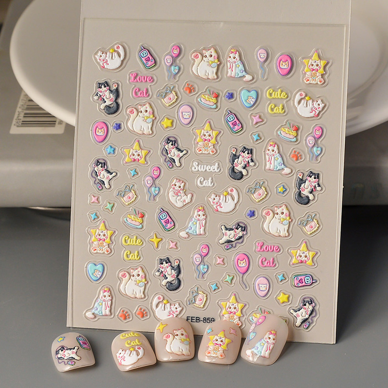 Cute Cartoon Animals 5D Stereo Relief Nail Stickers Cat Waterproof Adhesive Nail Stickers Kidsren's DIY Handbook Cute Cartoon Animals 5D Stereo Relief Nail Stickers Cat Waterproof Adhesive Nail Stickers Kidsren's DIY Handbook