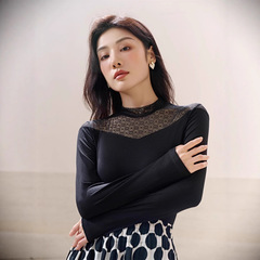 2025新款半高领蕾丝拼接打底衫洋气内搭外穿长袖小衫修身显瘦女上