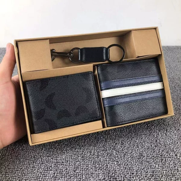Popular in foreign trade: Men's printed graffiti short business casual striped genuine leather wallet, bi-fold wallet with keychain
