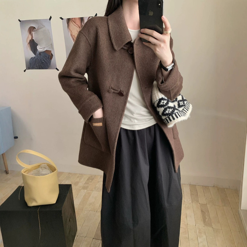 Double-Sided Wool Coat for Women, New Autumn and Winter Style, Versatile and Elegant, Mid-Length, Slimming Women's Woolen Coat, in Stock for Export