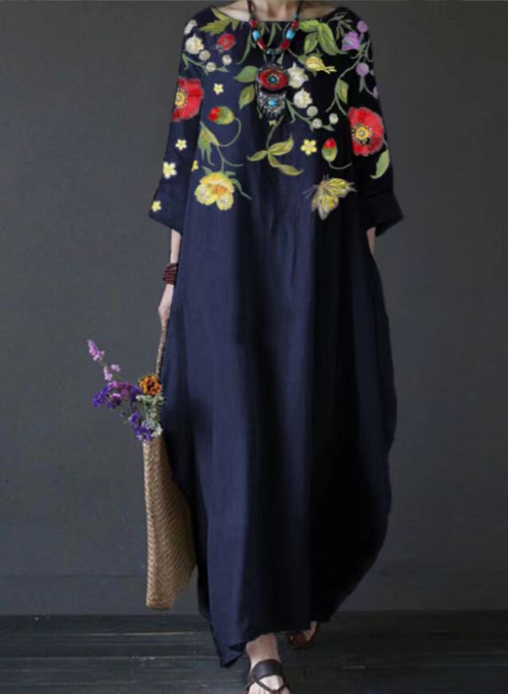 Women's Regular Dress Vintage Style Ethnic Style Scoop Printing 3/4 Length Sleeve Flower Maxi Long Dress Travel display picture 4