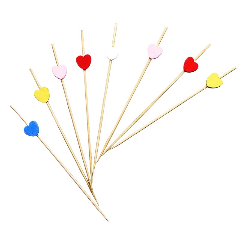 100 Pieces/Pack of Colorful Heart-Shaped Disposable Fruit Picks, Fashionable Wine Picks, Burger Decorative Fancy Bamboo Picks