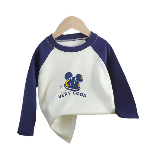 Children's Fashion Sleeveless Long-Sleeve T-Shirt 2024 Autumn Korean Style Printed Base Shirt Round Neck Children's Clothing Dropshipping One Piece