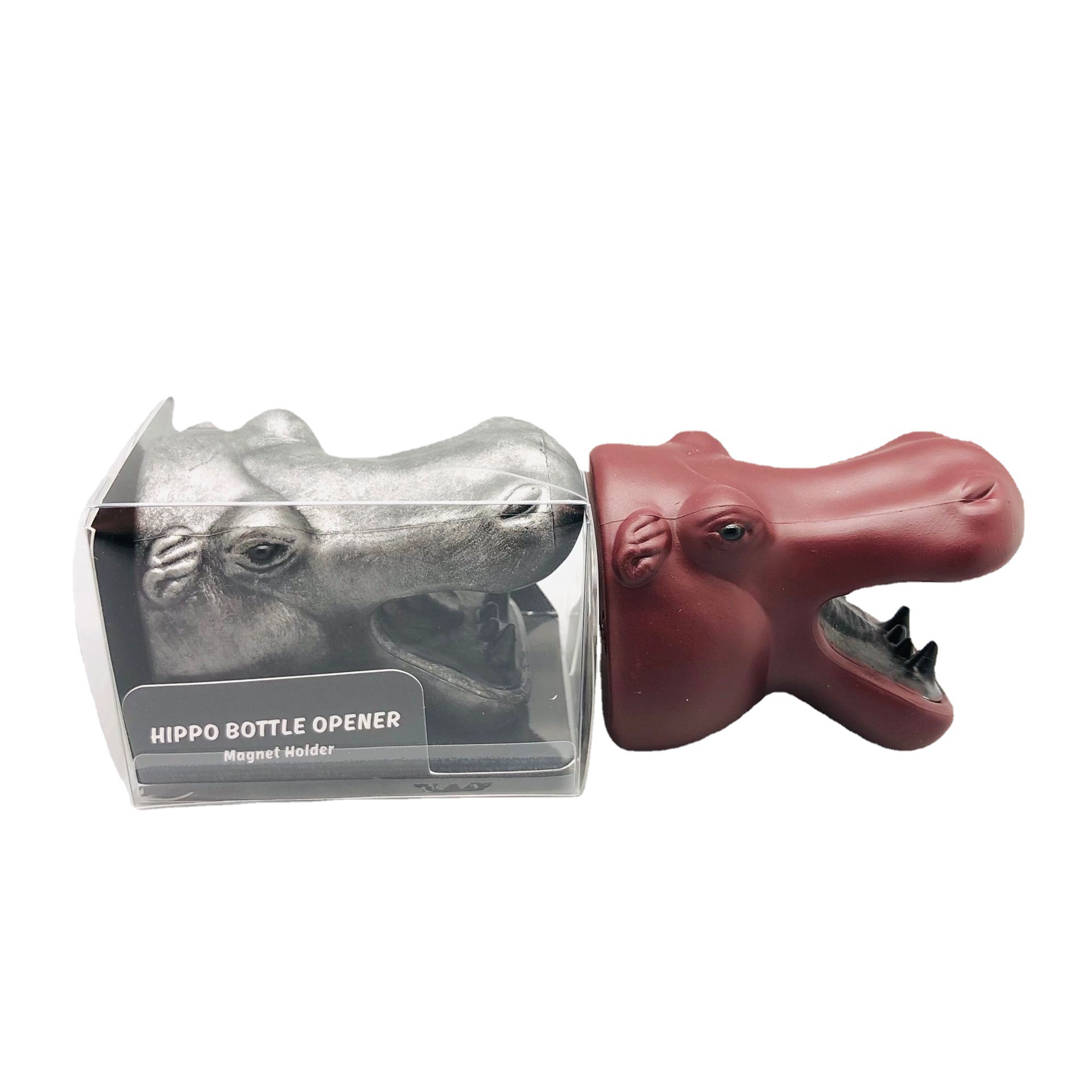 Nueva caja de PVC tarjeta de color de embalaje hipopótamo bestia cabeza Abrebotellas con imán de adsorción etiqueta engomada del refrigerador lindo abrebotellas