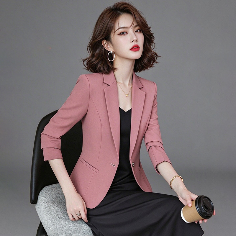 Top Autumn Long-sleeved Short Purple Suit Jacket Women's Korean-style Casual Slim-fit Tight Waist Spring and Autumn Black Small Suit