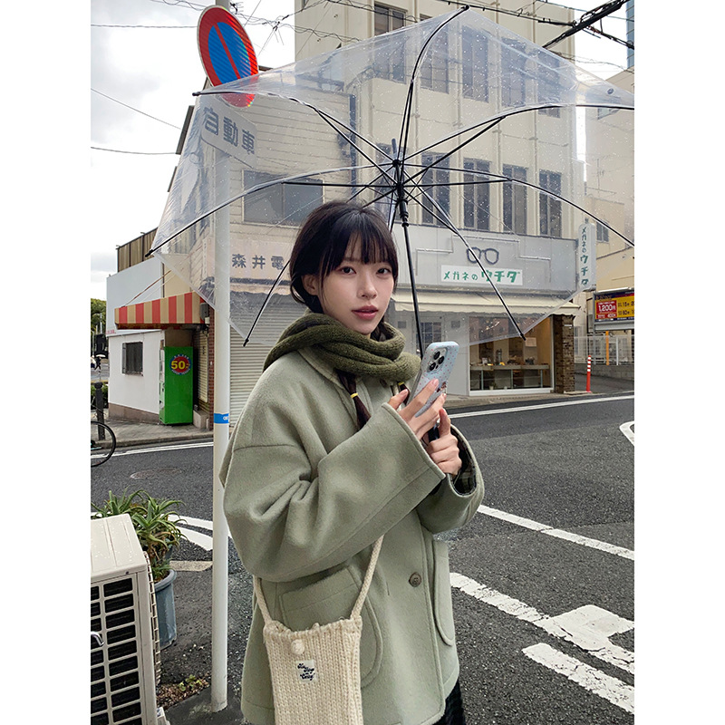 奶兔星球-自制 双排扣袖口拼接短款毛呢外套女小个子夹棉加厚大衣