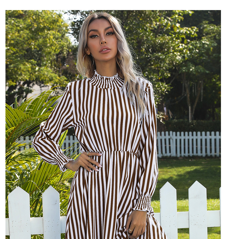 women s mid - length vertical stripe high collar dress nihaostyles wholesale clothing NSDMB79589