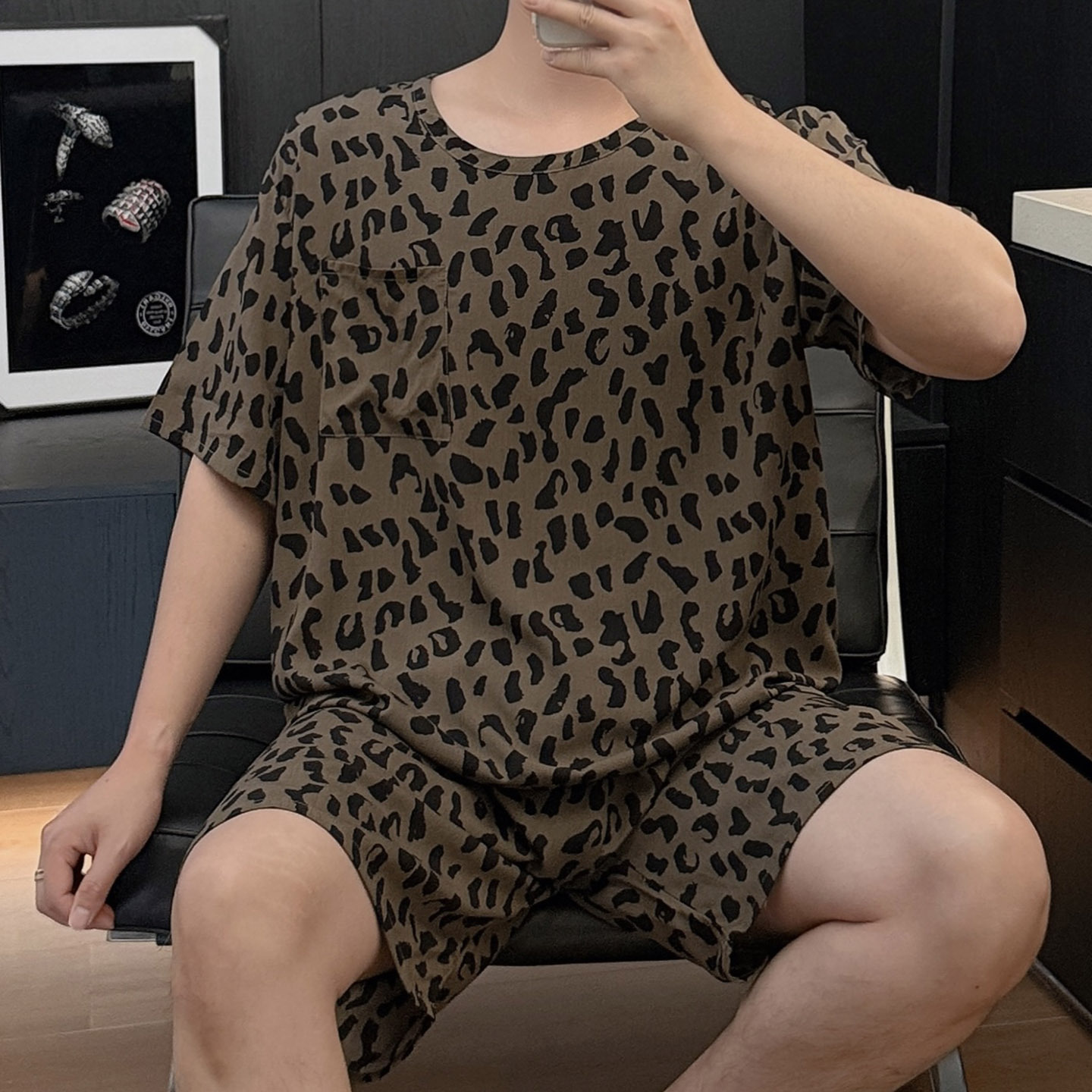 YY2328 쇼트 레오파드 프린트 커피