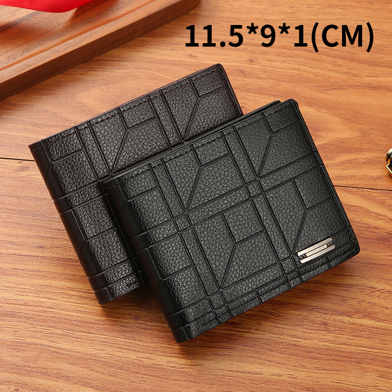 New Men's Wallet Men's Short Wallet Youth Fashion Plaid Horizontal Soft Wallet Large Capacity Multi-card Wallet