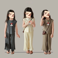夏季新款女童宝宝冰丝套装夏装宽松无袖背心上衣长裤洋气两件套