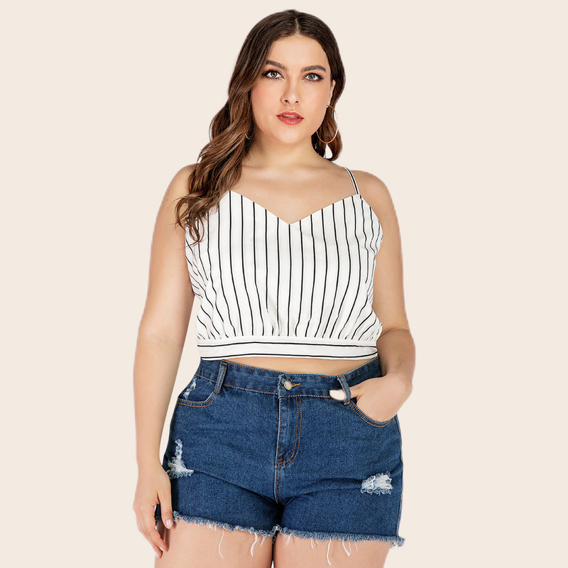 European and American Aliexpress Plus-Size Women's Summer Clothing Black and White Striped Tube Top Off-Shoulder Tank Top for Women Jr327
