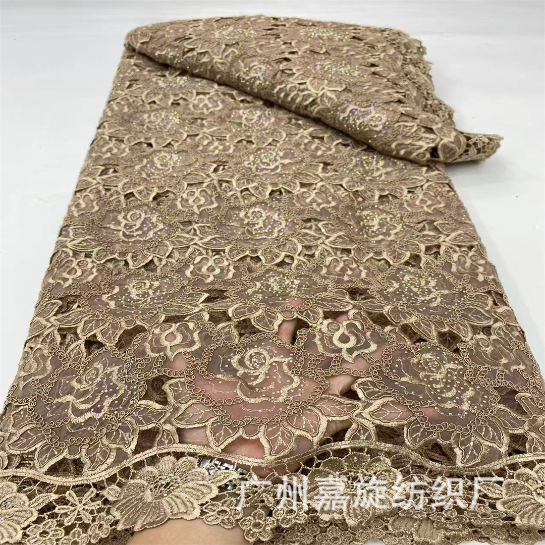 Tela de encaje africana con bordado floral de cordón de hueso europeo y americano de verano, tela bordada con pedrería para ropa de mujer. image 3