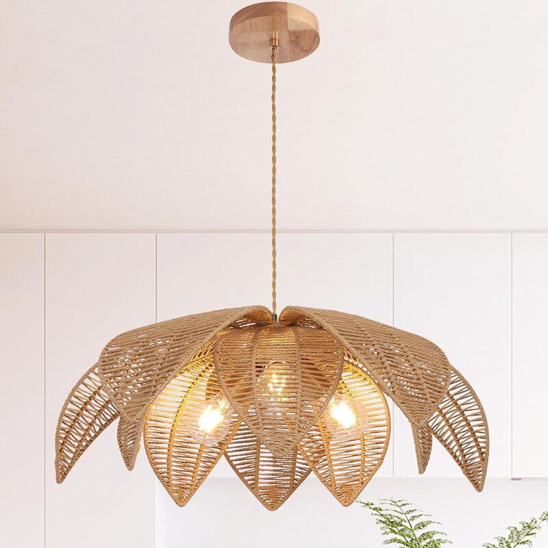 Cross-Border Farmhouse Pendant Light Dining Room Light Rattan Bohemian Pendant Light Suitable for Kitchen Island Bedroom Living Room