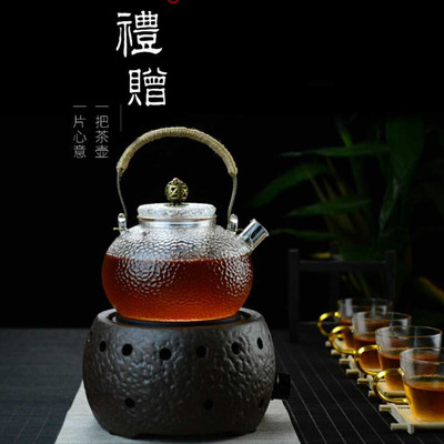日式耐高温玻璃壶锤纹壶煮茶壶电陶炉专用蒸茶壶铜把玻璃提梁壶|ms
