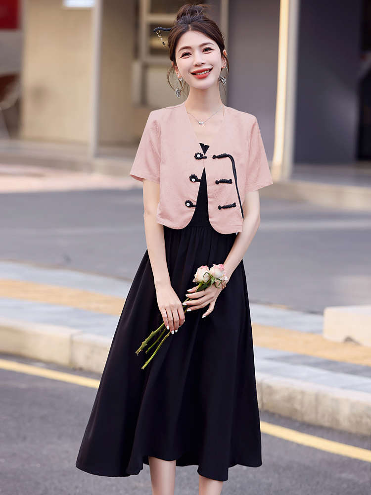 Summer women's new Korean fashion short coat solid color skirt two-piece dress YF9607