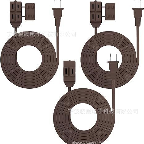 HBN室内延长线 6英尺3组棕色，3个插座附安全帽，双孔极性插头，