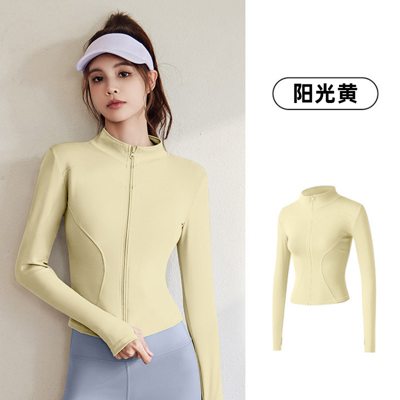 Juyitang Spring and Autumn Sports Chaqueta de manga larga para mujer Traje de yoga para correr Chaqueta superior