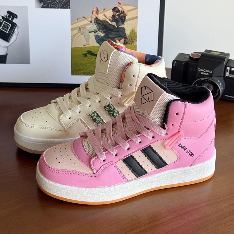 Trendy High-Top Sneakers for Women, Thick-Soled, Height-Increasing, 2026 New Korean Style Dopamine Casual Versatile Sneakers Trendy High-Top Sneakers for Women, Thick-Soled, Height-Increasing, 2026 New Korean Style Dopamine Casual Versatile Sneakers