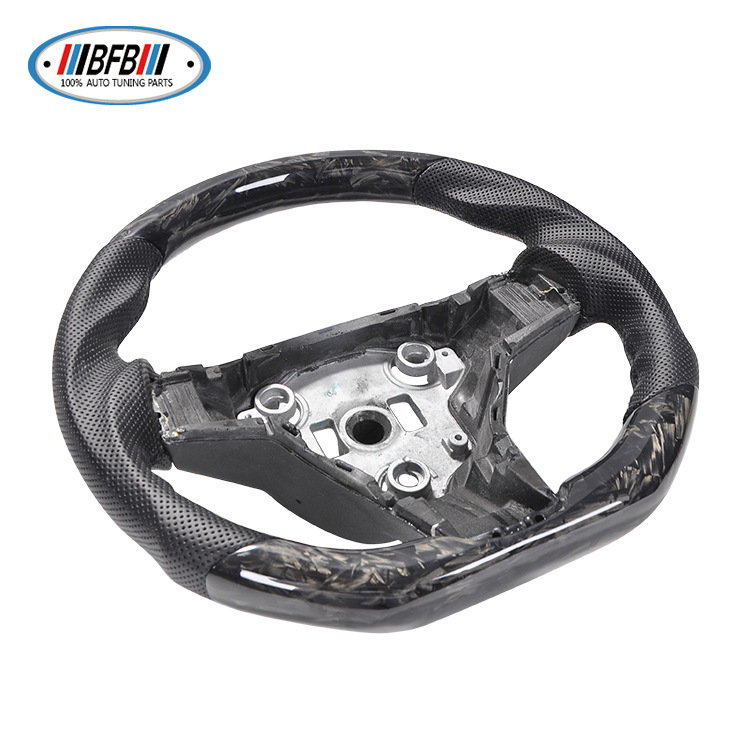 100% Real Carbon Fiber Forged Steering Wheel with Black Perforated Leather and Black Stitching - For Tesla Model Y - Modification