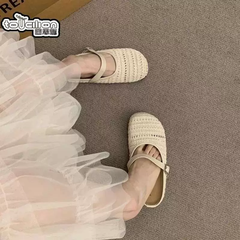 Однострочные заплетенныеBirkenstock полудолго-повседневные ботинки для женской летней одежды 2025 новая обувь на толстой подошве слипоны Mule слини