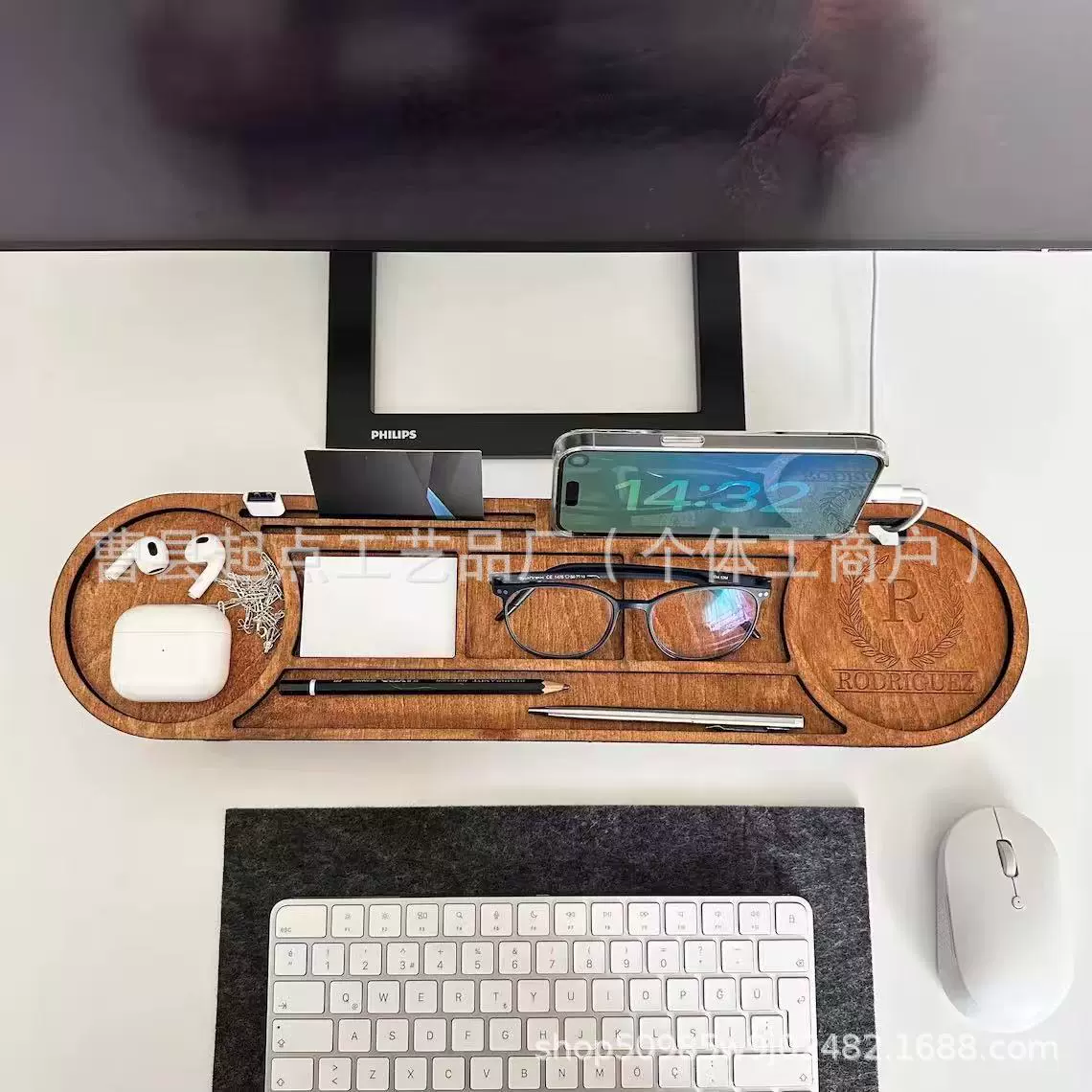 日式木制家用桌面置物盘办公台面木质收纳盘分格式实木杂物整理架