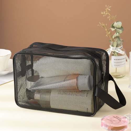 Alibaba.com Hand-held Shower Bag Mesh Drain Portable Toiletry Bag for Men Travel Large Capacity Bathtub Bag Full Transparency