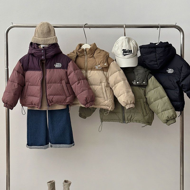 新款儿童防寒服秋冬绒丝羽丝男童装休闲可拆连帽女童外套加厚