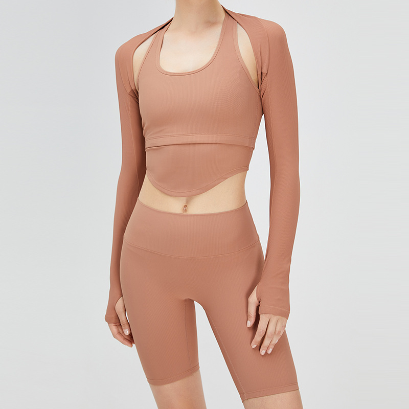 Chaleco deportivo con rosca que no se puede devolver ni intercambiar, cárdigan elástico de manga larga de color sólido para yoga, chal versátil para mujer.