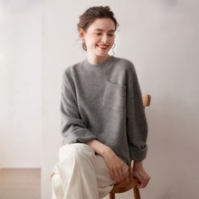 2025秋冬新款100%纯山羊绒衫女圆领加厚保暖宽松百搭针织打底衫大