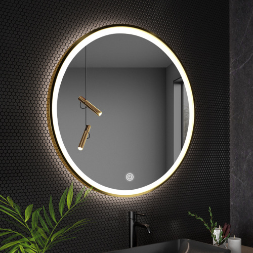 OD59 wholesale aluminum alloy frame LED light mirror wash basin wall hanging round mirror bathroom smart mirror bathroom