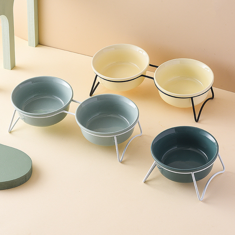 猫碗陶瓷狗狗碗食盆双碗食碗保护颈椎饭碗猫咪喝水碗饭盆宠物用品