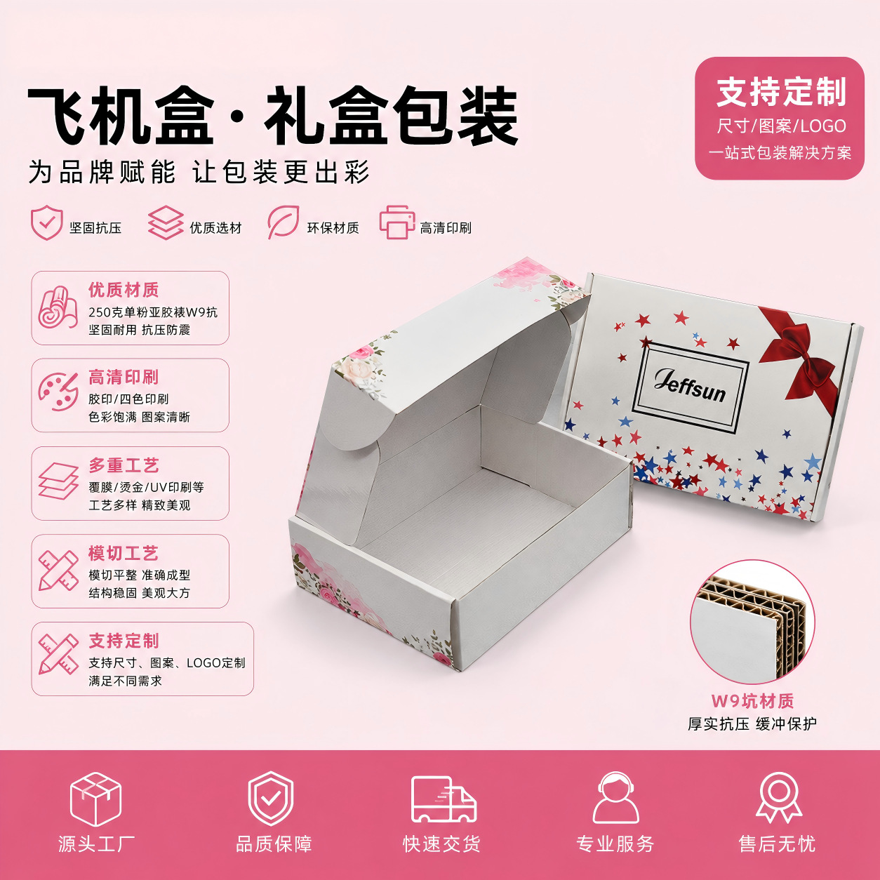 彩色飞机盒 ins 风高颜值正方形快递盒特硬内衣服饰打包盒飞机盒